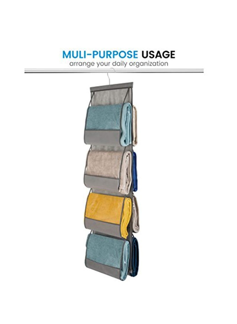 SYOSI Hanging Purse Organizer For Closet Clear Handbag Organizer For Purses, Handbags Etc. 8 Easy Access Clear Vinyl Pockets With 360 Degree Swivel Hook, Gray, 48” L x 13.8” W