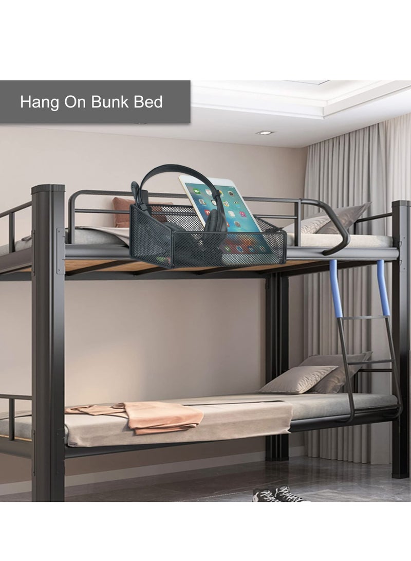 Bedside Caddy Hanging Storage Basket ,Beside Shelf Metal Organizer for Collage Dorm Bunk Bed,Hospital Bed,Baby Bed Bedroom ,for Magazine,Remote Control,Phone,Drinks (Black)