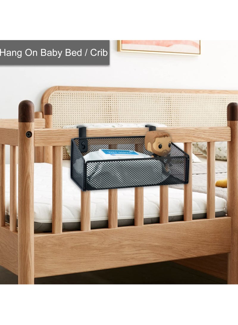 Bedside Caddy Hanging Storage Basket ,Beside Shelf Metal Organizer for Collage Dorm Bunk Bed,Hospital Bed,Baby Bed Bedroom ,for Magazine,Remote Control,Phone,Drinks (Black)