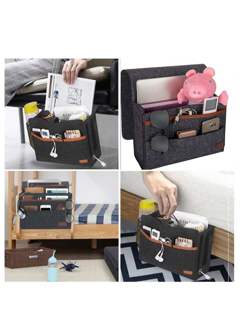 Felt Bedside Caddy Organizer, Convenient Bedside Pocket Storage Holder for Books, Tablet, TV Remote, Phone, Accessories, Fits Bed Rails, Sofa, Bunk Bed