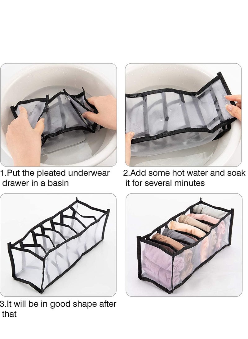 Underwear Drawer Organizer, Organizer Set,Foldable Storage Divider Boxes Includes Cell Collapsible Closet Compartments for Socks Bras Ties Lingerie 8Pcs(Black)