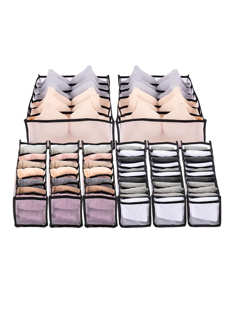 Underwear Drawer Organizer, Organizer Set,Foldable Storage Divider Boxes Includes Cell Collapsible Closet Compartments for Socks Bras Ties Lingerie 8Pcs(Black)
