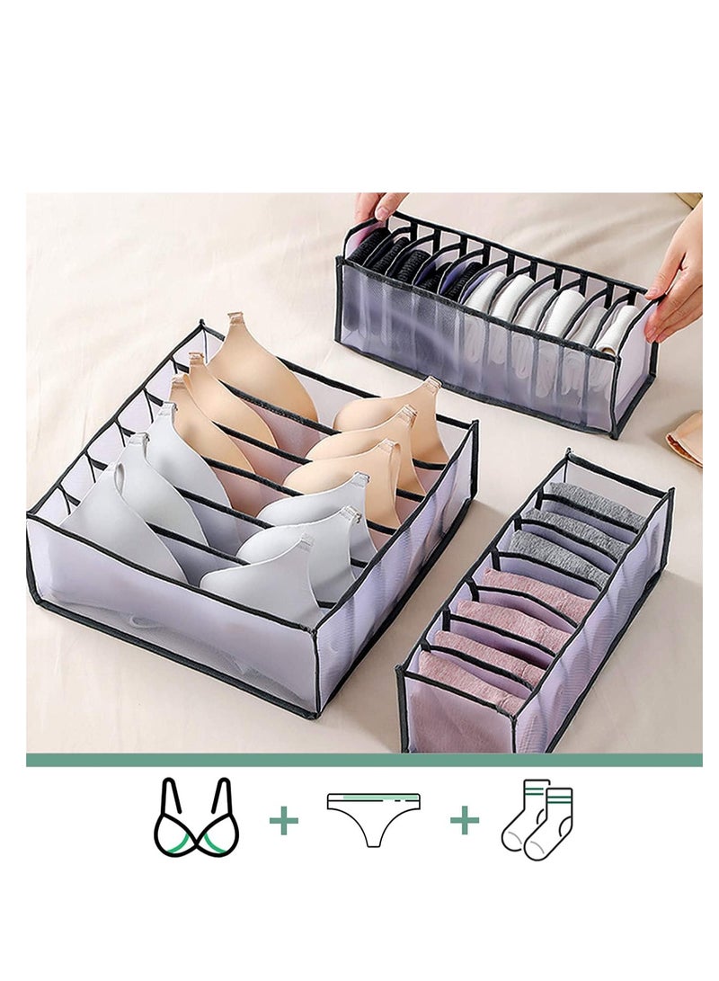 Underwear Drawer Organizer, Organizer Set,Foldable Storage Divider Boxes Includes Cell Collapsible Closet Compartments for Socks Bras Ties Lingerie 8Pcs(Black)