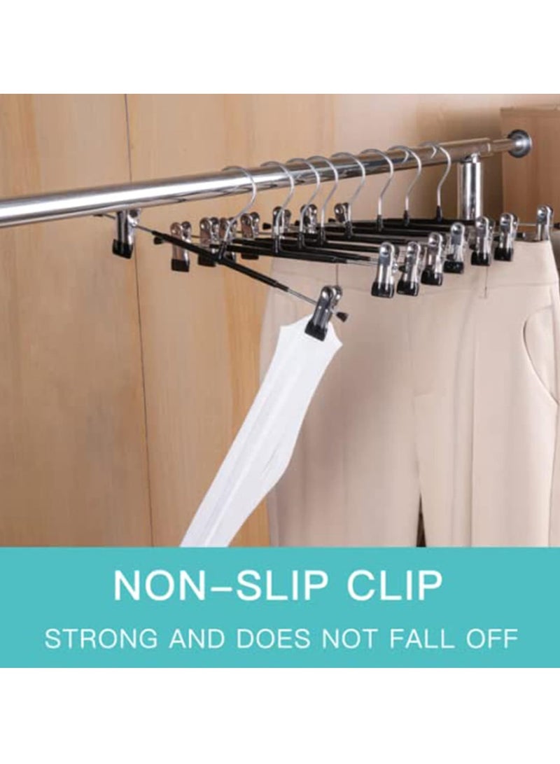 10 Packs Pants Hangers with Clips Skirt Hangers Adjustable Clip Hangers Non Slip Metal Adult Baby Kids Space Saving Clothes Hangers for Closet Shorts Bottom Jeans Trouser Leggings