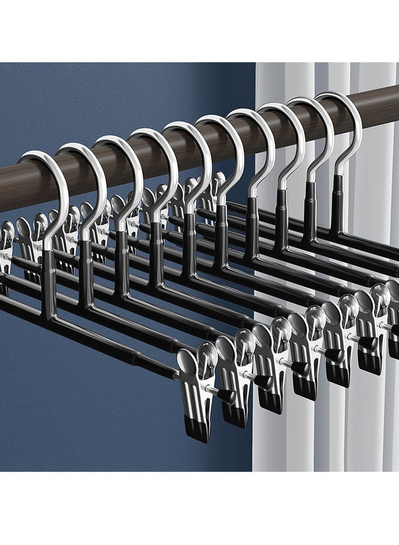 10 Packs Pants Hangers with Clips Skirt Hangers Adjustable Clip Hangers Non Slip Metal Adult Baby Kids Space Saving Clothes Hangers for Closet Shorts Bottom Jeans Trouser Leggings