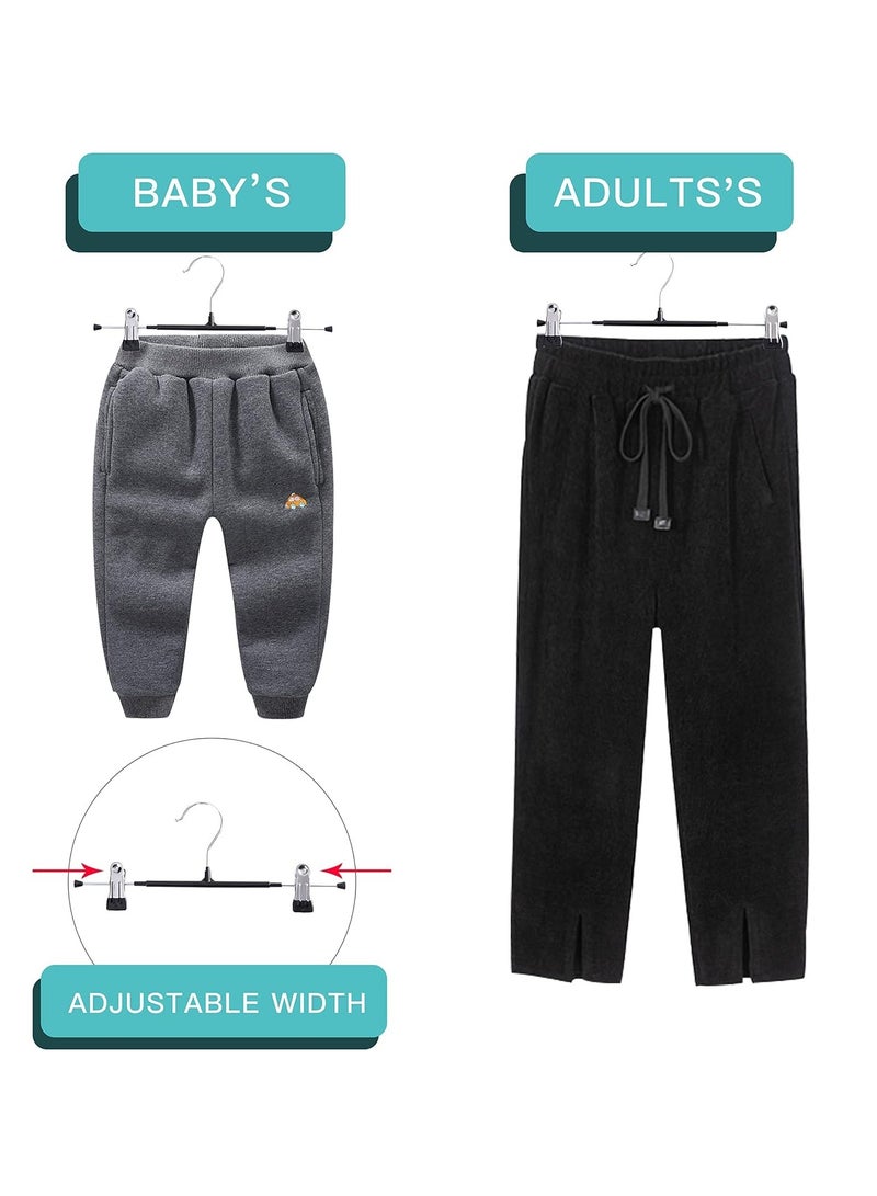 10 Packs Pants Hangers with Clips Skirt Hangers Adjustable Clip Hangers Non Slip Metal Adult Baby Kids Space Saving Clothes Hangers for Closet Shorts Bottom Jeans Trouser Leggings