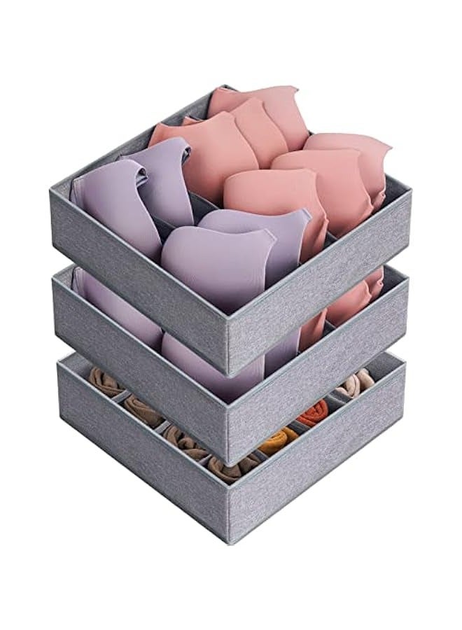 3 Pack Bra Underwear Drawer Organizer Dividers, 26 Cell Fabric Foldable Dresser Closet Organizers and Storage Boxes for Baby Clothes, Bra, Socks, Underwear, Ties