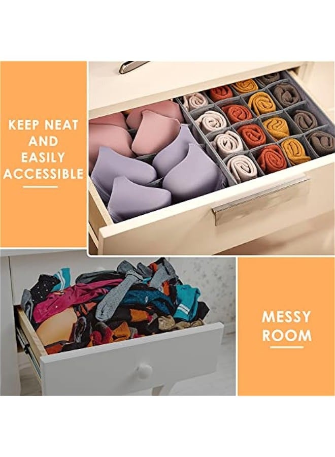 3 Pack Bra Underwear Drawer Organizer Dividers, 26 Cell Fabric Foldable Dresser Closet Organizers and Storage Boxes for Baby Clothes, Bra, Socks, Underwear, Ties