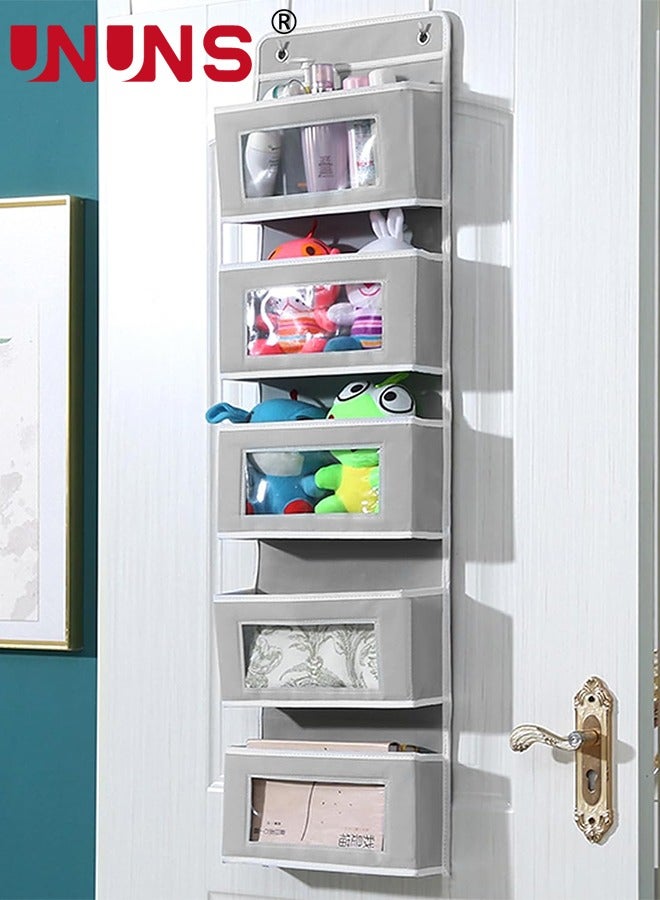 Over Door Storage Organizer,Large Pockets Hanging Organizer,Heavy Duty Closet Organizer Cabinet Storage Bag For Bedroom Bathroom,5 Layer Door Hanging Organizer For Cosmetics Toys Sundries,Grey