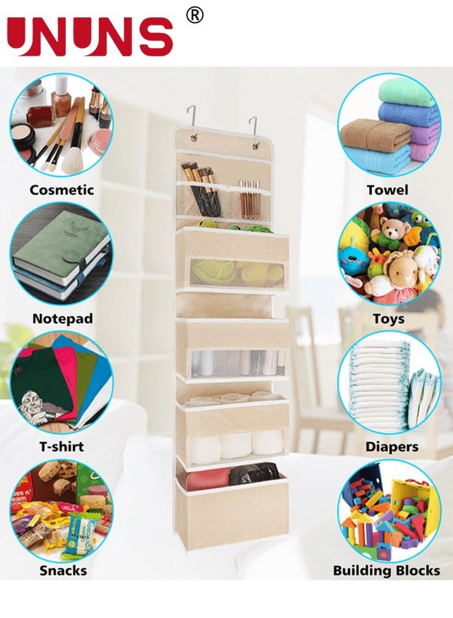 Over Door Hanging Organizer Storage,Heavy Duty Door Hanging Organizer,Nursery Closet Organizer Cabinet Storage With Perspective Window,4 Large Pockets Clothing Storage For Toys Sundries,Beige