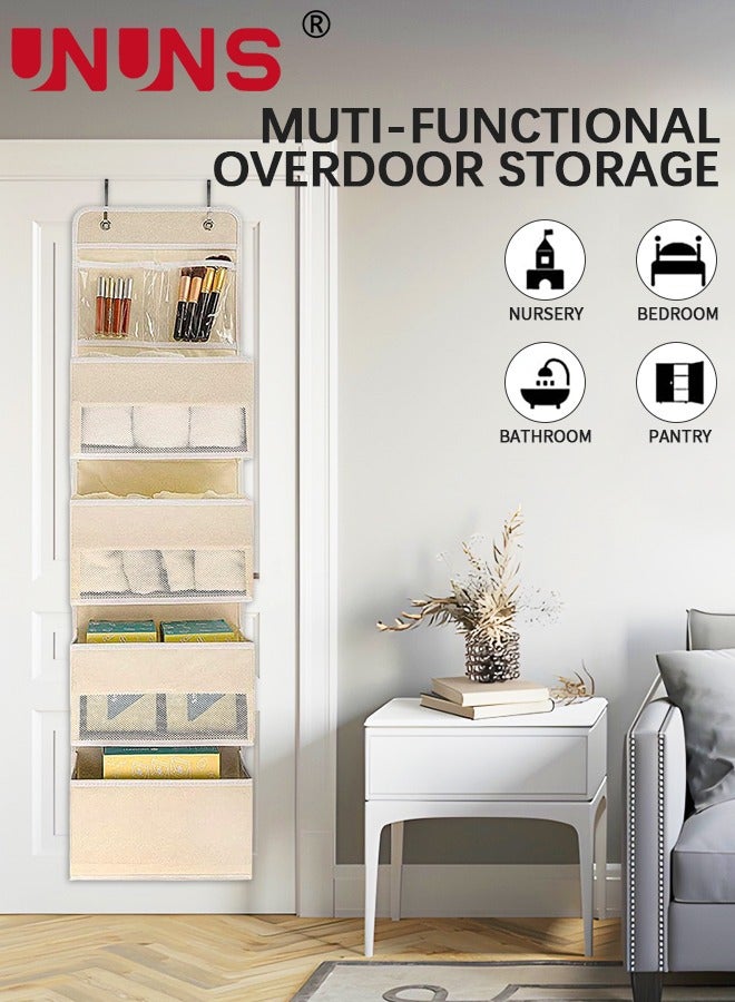 Over Door Hanging Organizer Storage,Heavy Duty Door Hanging Organizer,Nursery Closet Organizer Cabinet Storage With Perspective Window,4 Large Pockets Clothing Storage For Toys Sundries,Beige