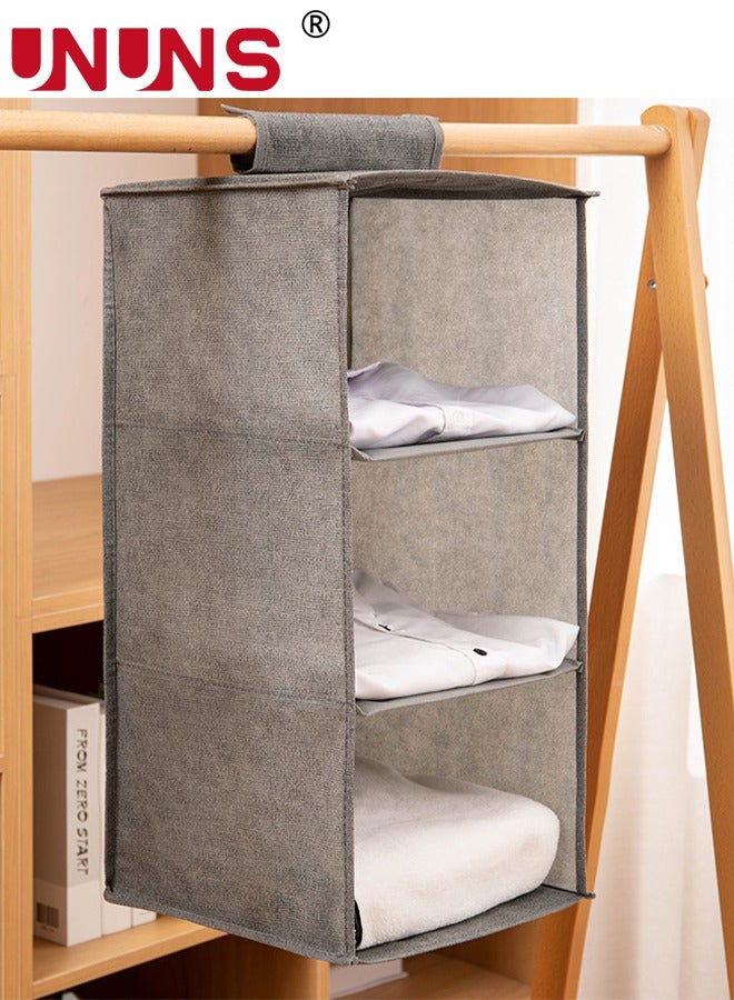 Hanging Closet Organizer Storage Shelves,Wardrobe Storage Hanging Bag,Clothes Organizer Closet Shelf,3 Shelf Closet Storage With 2 Storage Drawers,Classification Closet Storage Organizer,Grey