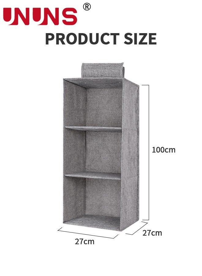 Hanging Closet Organizer Storage Shelves,Wardrobe Storage Hanging Bag,Clothes Organizer Closet Shelf,3 Shelf Closet Storage With 2 Storage Drawers,Classification Closet Storage Organizer,Grey