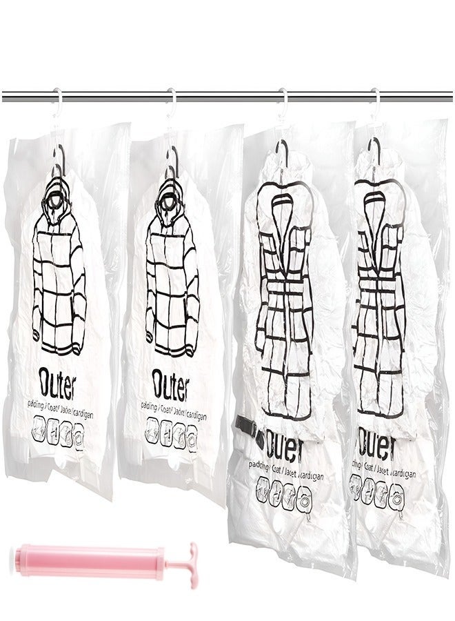 4-Pack Hanging Closet Organizer,Hanging Vacuum Space Saver Bag With Hangers,Vacuum Seal Storage Bag With Suction Pump