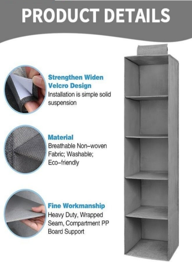 5-Shelf Hanging Closet Organizer,Hanging Shelves For Closet With 2 Removable Drawers,Hanging Shelf Organizer For Bedroom Or Garment Rack