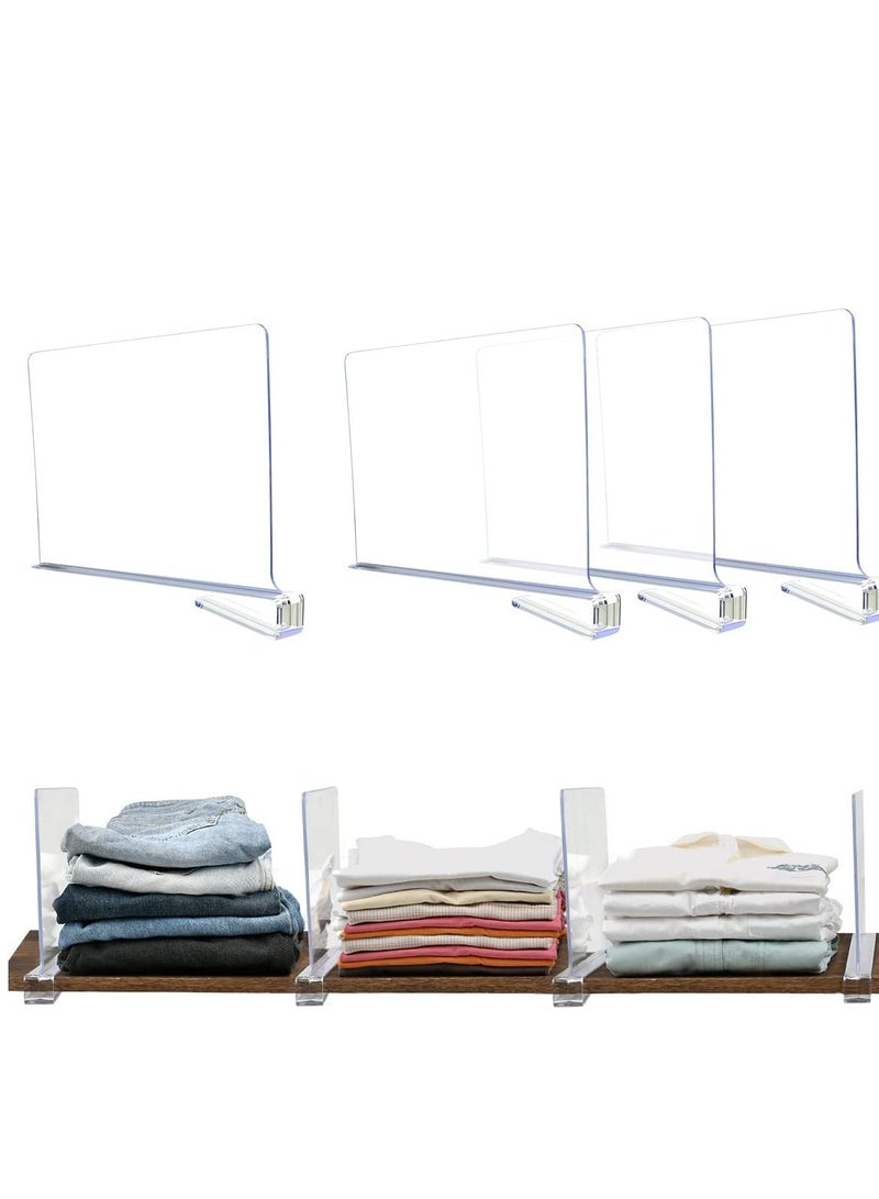 4 Pack Acrylic Shelf Dividers for Wardrobe, Wood Closets Clear Shelf Separator, Adjustable Clothing Organizer Wardrobe Dividers, Suitable for Bedroom Closet Shelves Organizer