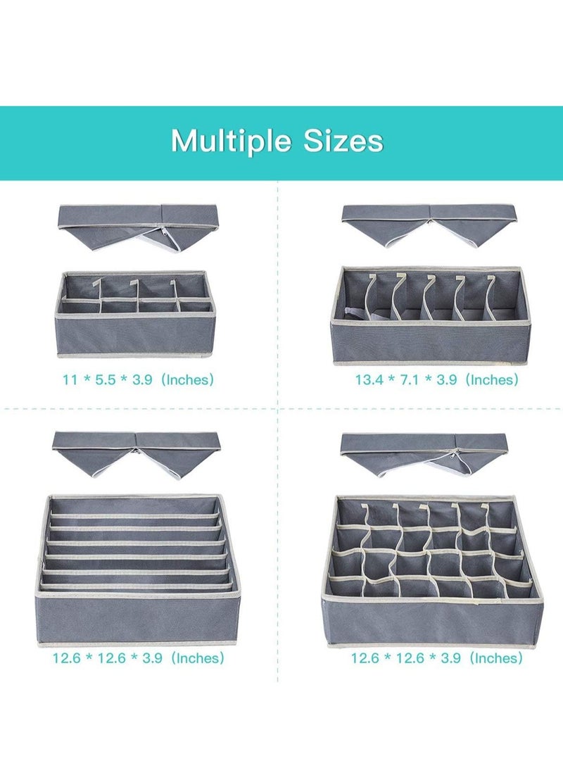 Drawer Organisers for Bra Underwear Fabric Foldable 4 Set Storage Dividers for Tie Belt Scarf Large Tidy Box Bedroom for Closet Grey