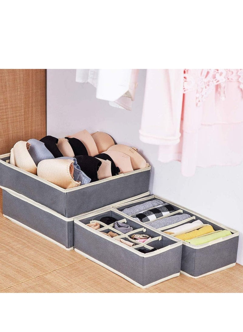 Drawer Organisers for Bra Underwear Fabric Foldable 4 Set Storage Dividers for Tie Belt Scarf Large Tidy Box Bedroom for Closet Grey