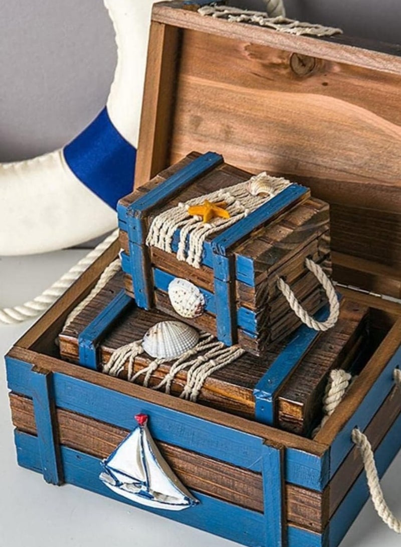 Mediterranean Wooden Treasure Box Home Decor Set, Jewelry Box, Storage Box, 3 in 1 Multi-Functional Box Set for Rustic Home Decor Versatile and Stylish Decorative with Themed Nautica Sailor