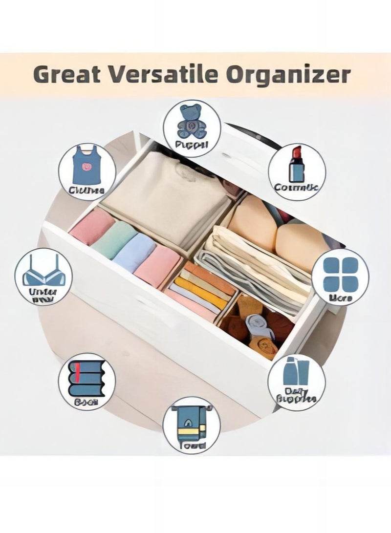 Drawer Organizer Clothes, 6 Pack Underwear Drawer Organizer, Foldable Closet Organizers, Storage Dresser Drawer Dividers, Cloth Drawer Storage Organizer Boxes, for Clothes, Scarves (Beige)