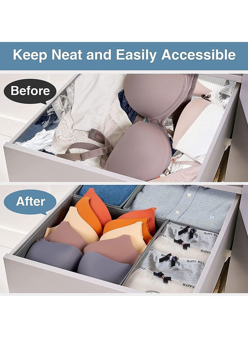 Drawer Organizer Clothes, 6 Pack Underwear Drawer Organizer, Foldable Closet Organizers, Storage Dresser Drawer Dividers, Cloth Drawer Storage Organizer Boxes, for Clothes, Scarves (Grey)