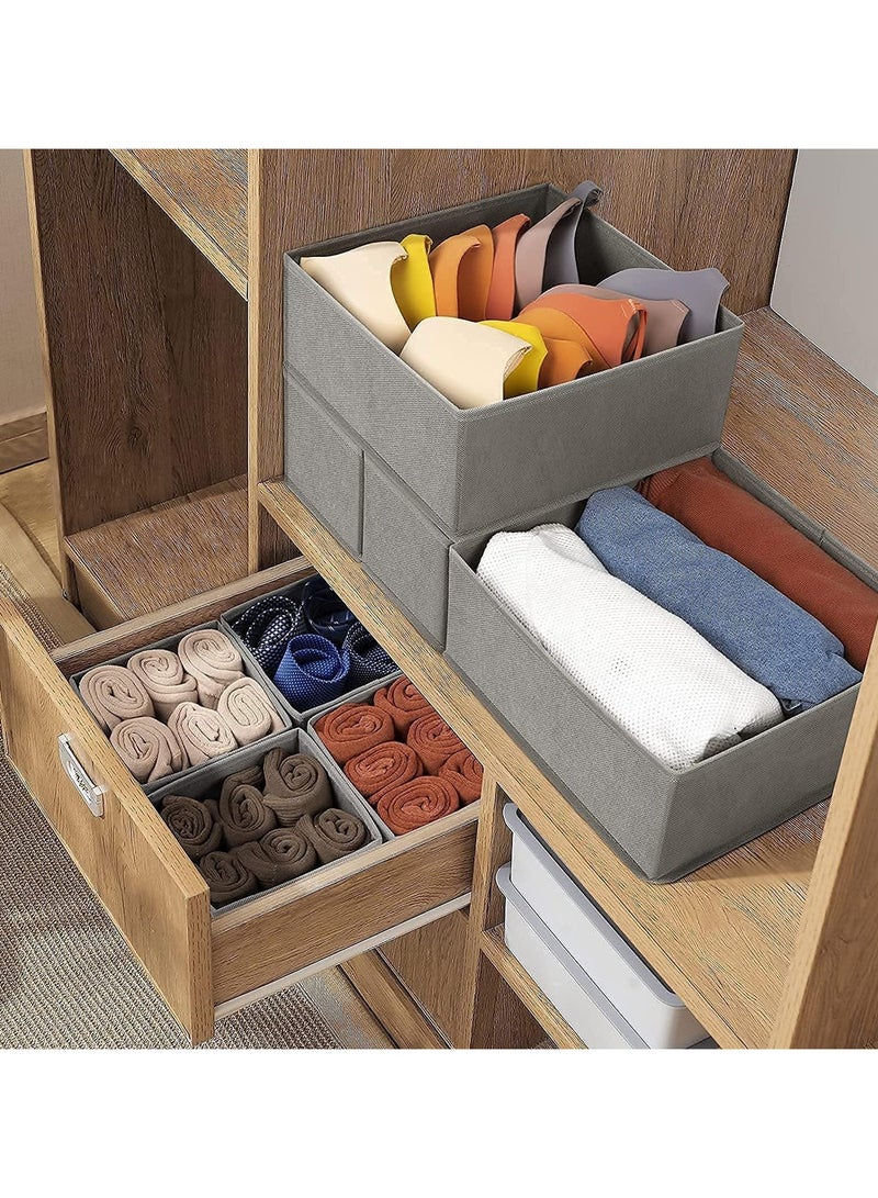 Drawer Organizer Clothes, 6 Pack Underwear Drawer Organizer, Foldable Closet Organizers, Storage Dresser Drawer Dividers, Cloth Drawer Storage Organizer Boxes, for Clothes, Scarves (Grey)