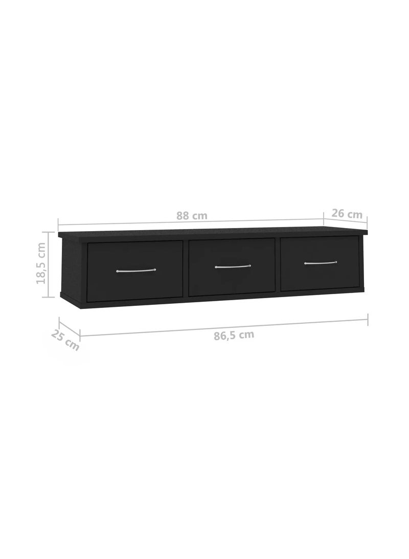 Wall-mounted Drawer Shelf Black 88x26x18.5 cm Engineered Wood