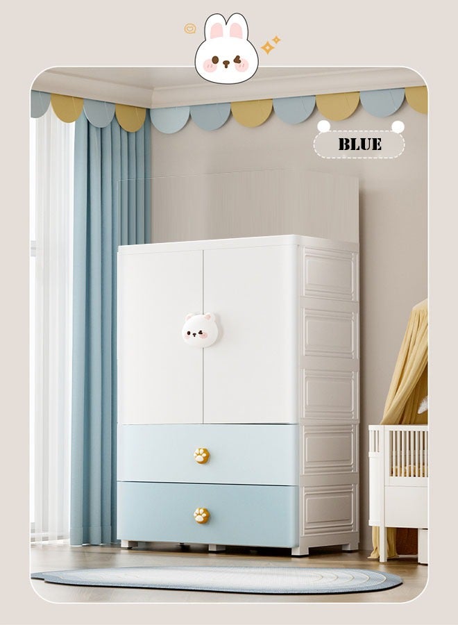 3 Layers Stylish Multi-Functional Storage Cabinet & Children's Wardrobe Blue Rabbit Design