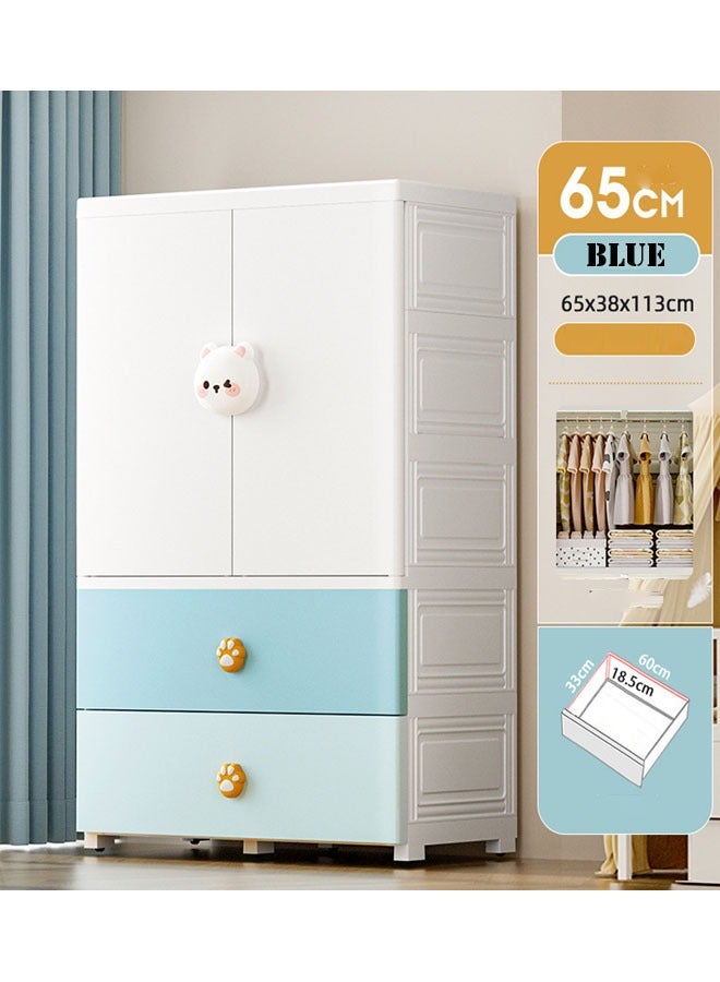 3 Layers Stylish Multi-Functional Storage Cabinet & Children's Wardrobe Blue Rabbit Design