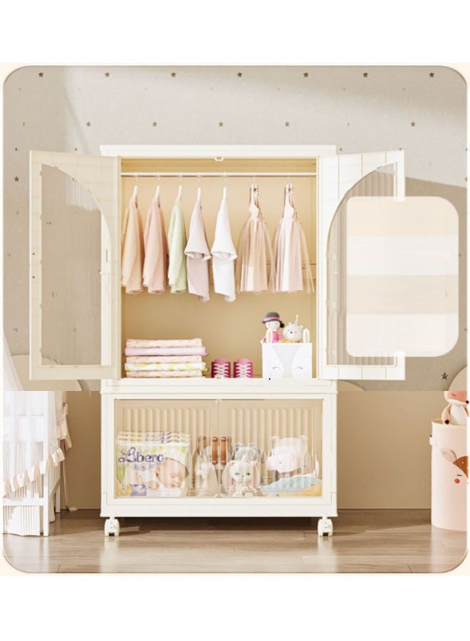 2 Layers Stylish Multi-Functional Storage Cabinet & Children's Wardrobe include 10 piece Cloth Hanger