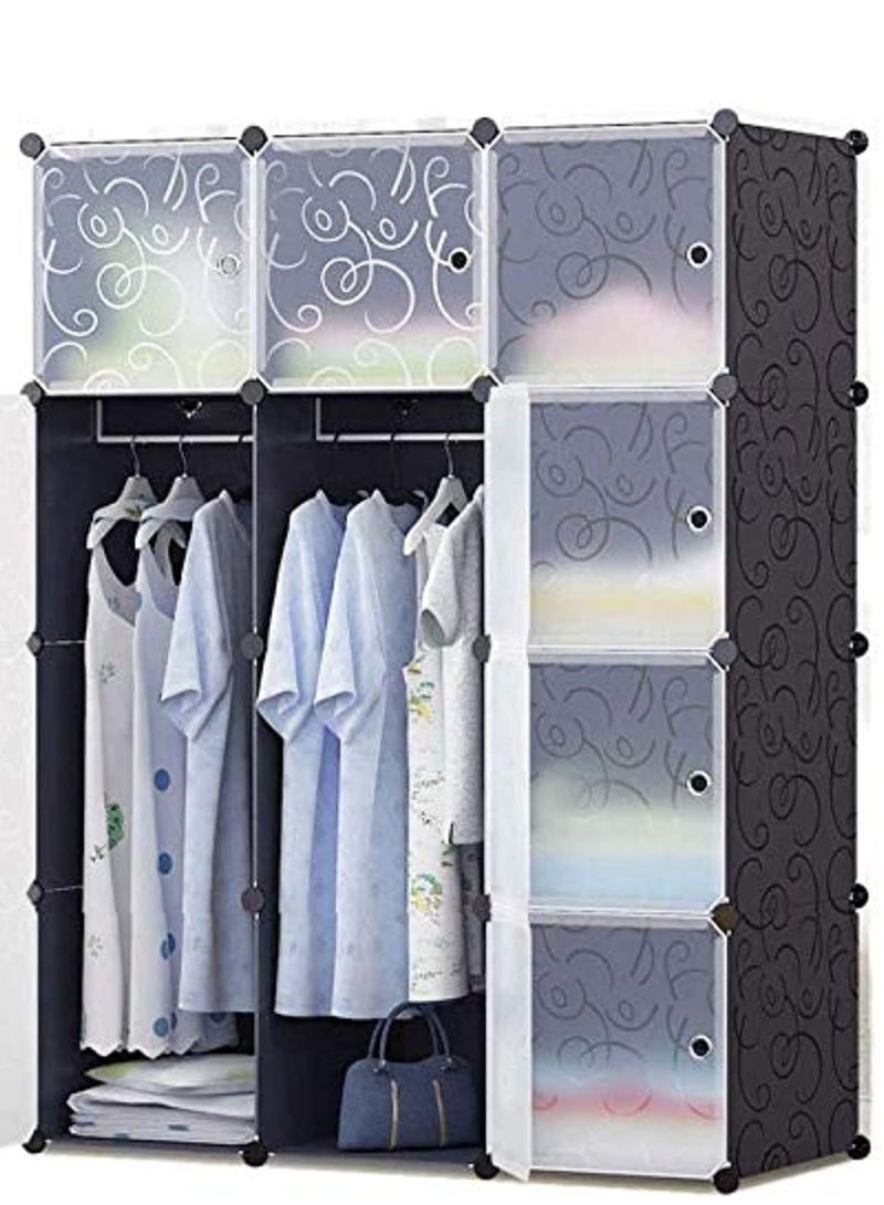 12 Cubes Plastic Storage Organizer Wardrobe Modular Cabinet with Doors for Clothes