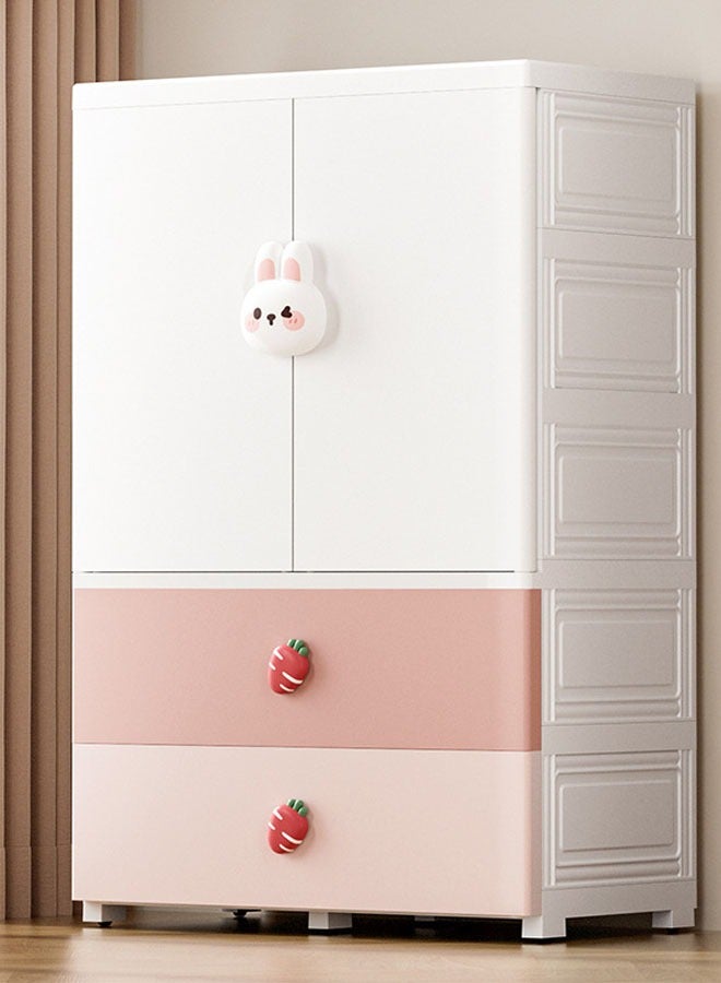 3 Layers Stylish Multi-Functional Storage Cabinet & Children's Wardrobe Pink Rabbit Design