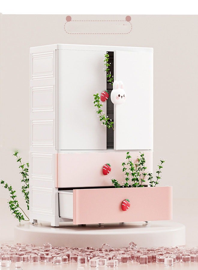 3 Layers Stylish Multi-Functional Storage Cabinet & Children's Wardrobe Pink Rabbit Design