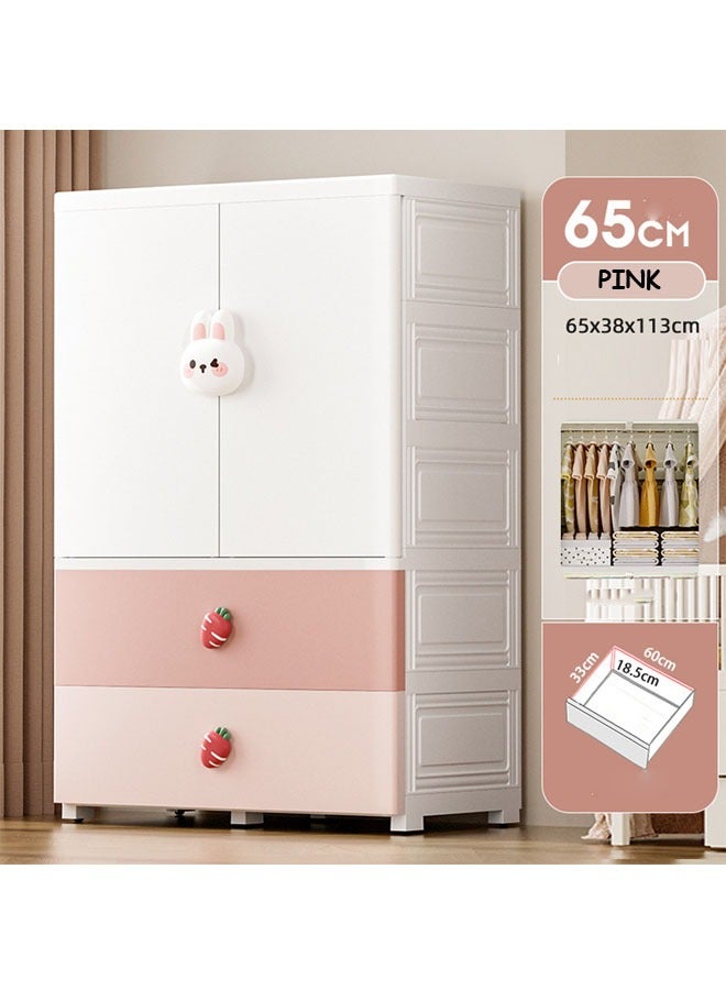 3 Layers Stylish Multi-Functional Storage Cabinet & Children's Wardrobe Pink Rabbit Design