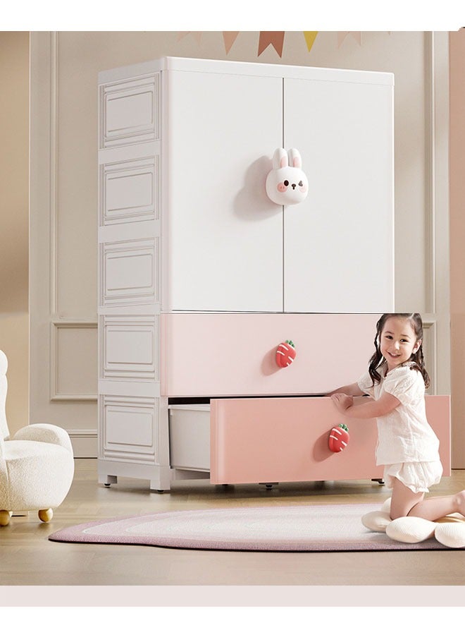 3 Layers Stylish Multi-Functional Storage Cabinet & Children's Wardrobe Pink Rabbit Design