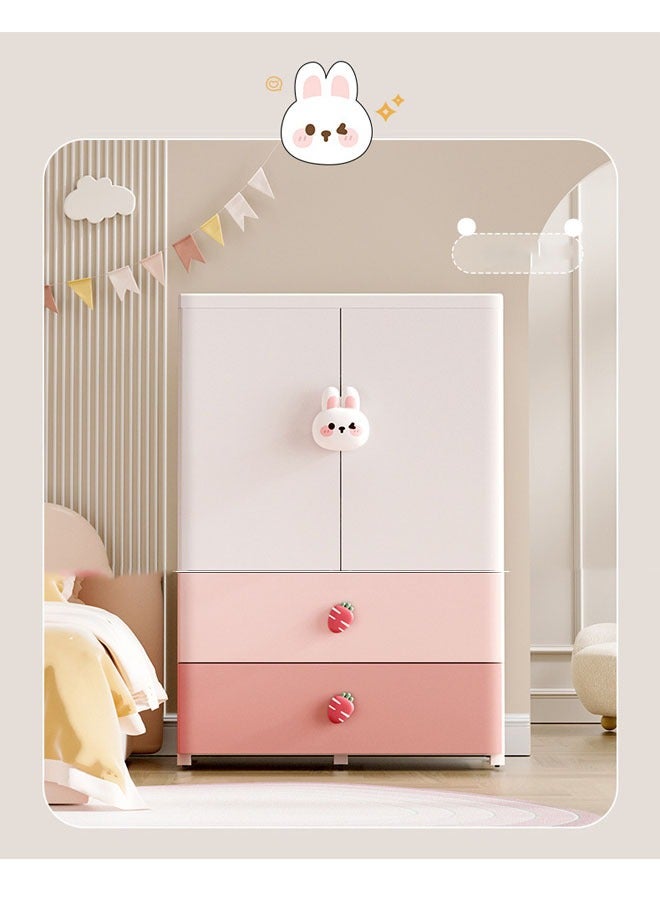 3 Layers Stylish Multi-Functional Storage Cabinet & Children's Wardrobe Pink Rabbit Design