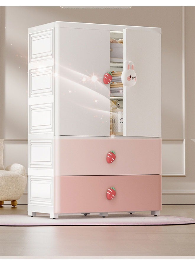 3 Layers Stylish Multi-Functional Storage Cabinet & Children's Wardrobe Pink Rabbit Design