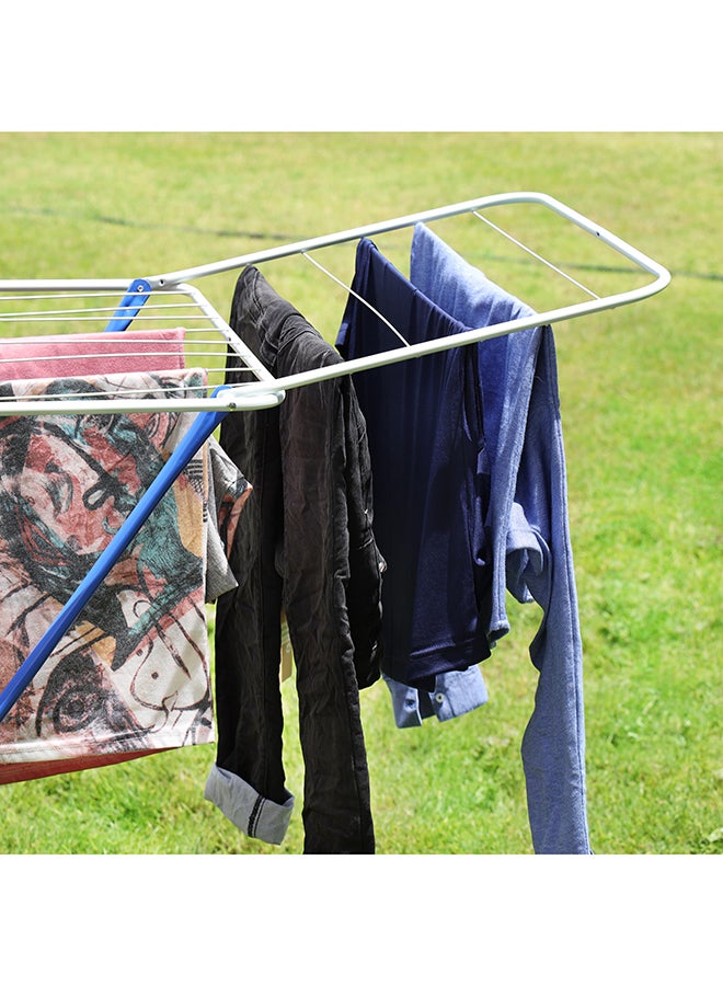 Versatile Multipurpose Adjustable Foldable Large Cloth Airer White Line/ Blue Boarder 180x55x105cm