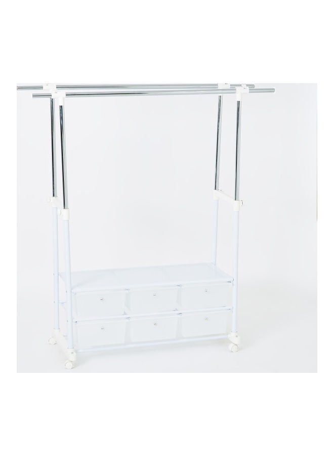 Lapis Garment Rack With 6 Drawers Silver/White