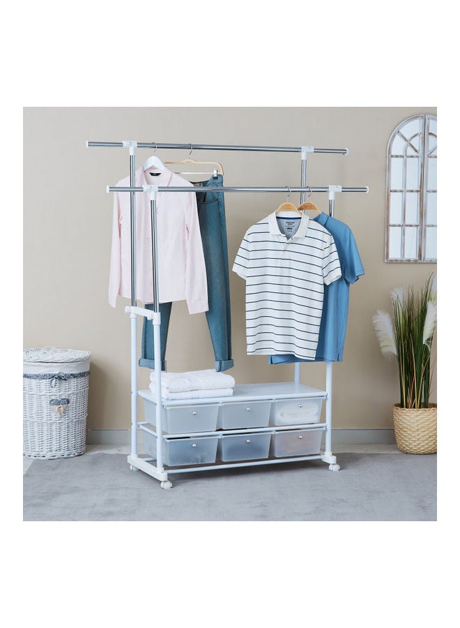 Lapis Garment Rack With 6 Drawers Silver/White