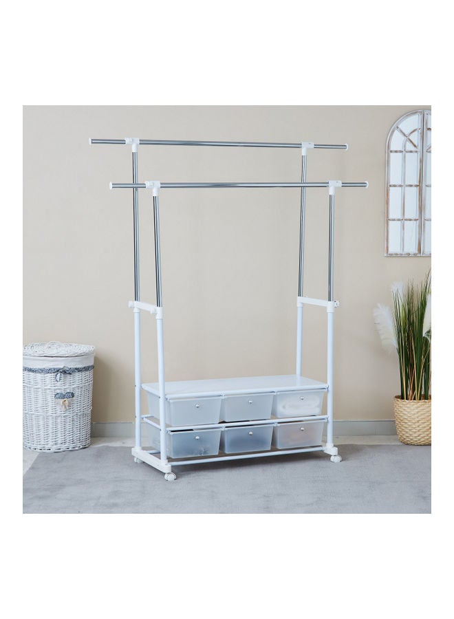 Lapis Garment Rack With 6 Drawers Silver/White