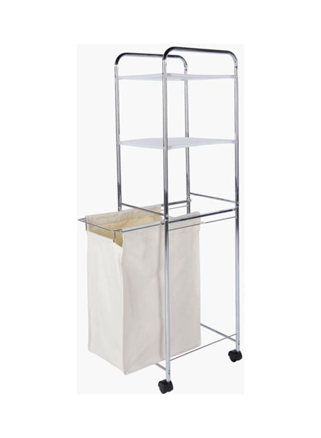 Two Shelves Laundry Basket White-Silver 127X38.5X31.5cm
