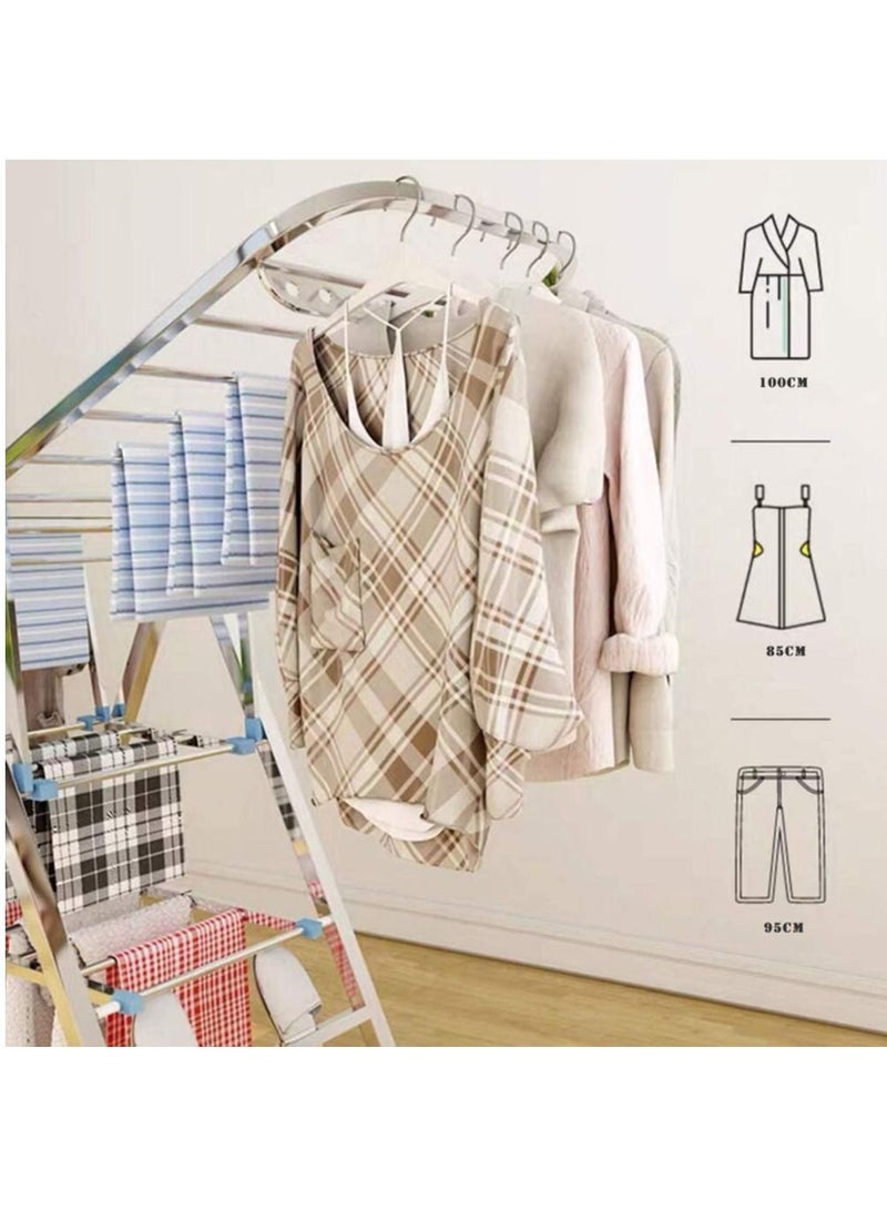 Cloth Drying Stand Rack Clothes Dryer Laundry Hanger Stand Folding 3 Tier 150cm Length with Rolling Wheel Foldable Stable Space Saving for Drying Clothing Indoor and Outdoor