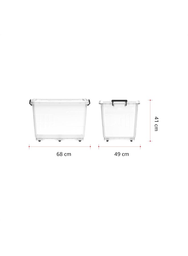 82L Clear Plastic Storage Box With Wheels & Lockable Lid (Off White) 68 x 49 x 41cm Off White 68 x 49 x 41cm