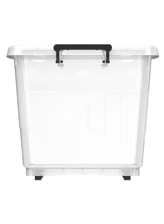 82L Clear Plastic Storage Box With Wheels & Lockable Lid (Off White) 68 x 49 x 41cm Off White 68 x 49 x 41cm