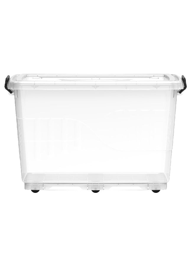 82L Clear Plastic Storage Box With Wheels & Lockable Lid (Off White) 68 x 49 x 41cm Off White 68 x 49 x 41cm