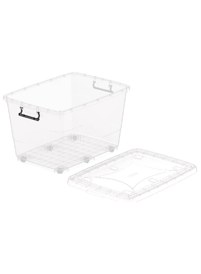 82L Clear Plastic Storage Box With Wheels & Lockable Lid (Off White) 68 x 49 x 41cm Off White 68 x 49 x 41cm