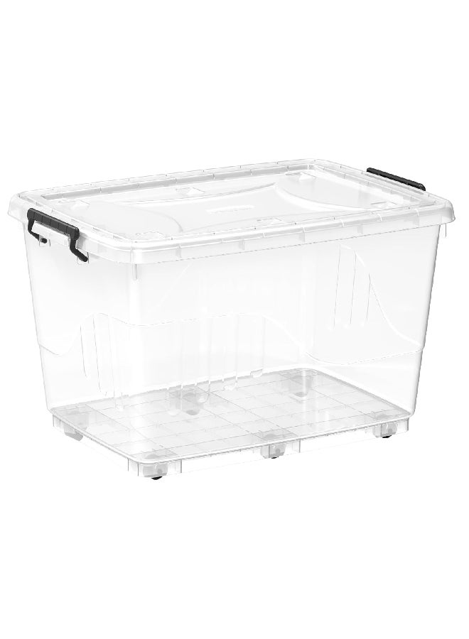 82L Clear Plastic Storage Box With Wheels & Lockable Lid (Off White) 68 x 49 x 41cm Off White 68 x 49 x 41cm