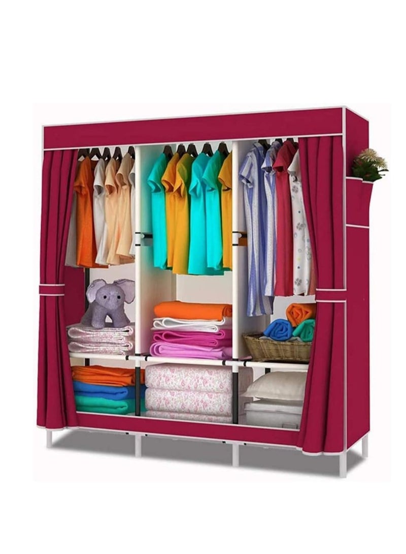 Non Woven Fabric Cloth Cabinet Storage Organizer With Cover Maroon