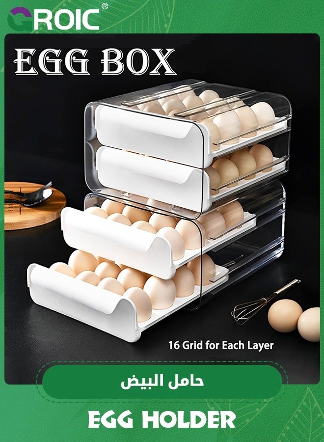 Egg Holder, Egg Container for Refrigerator, Plastic Egg Storage Container Organizer Bin, Egg Fresh Storage Box ,Refrigerator Storage Box(2 Layer)